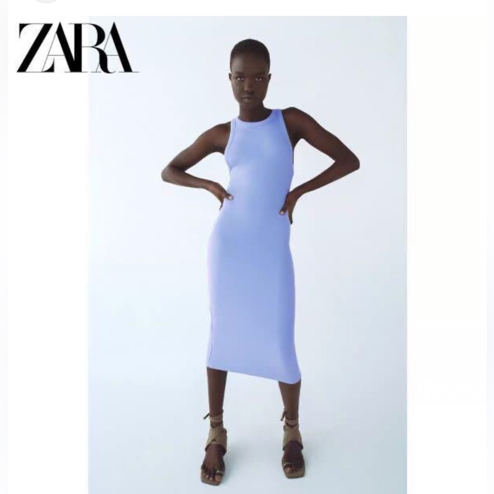 Zara Bodycon Ribbed Racer Back Tank Dress in Size Large